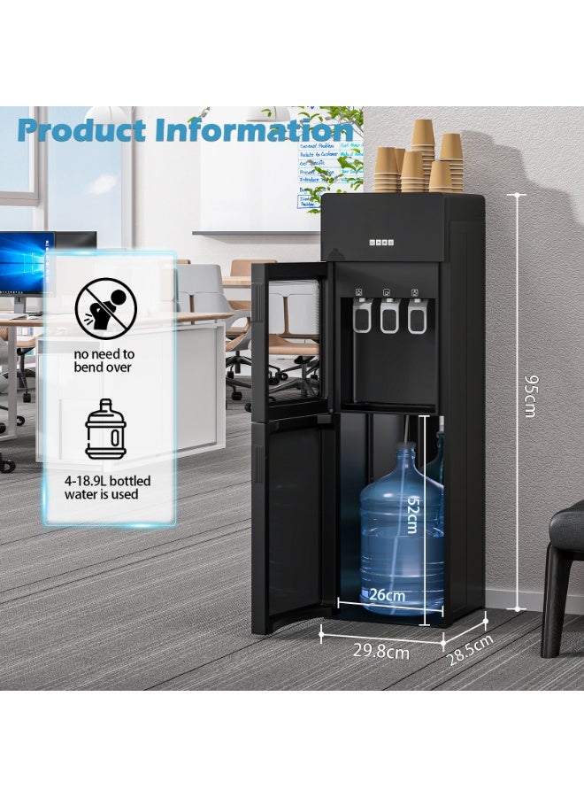 Amoyls Water Dispenser with 3-Temperature(Hot/Cold/Normal), Elegant Tempered Glass, Bottom-Mounted Bucket & Quiet for Office and Home, 95cm Height - Image 2